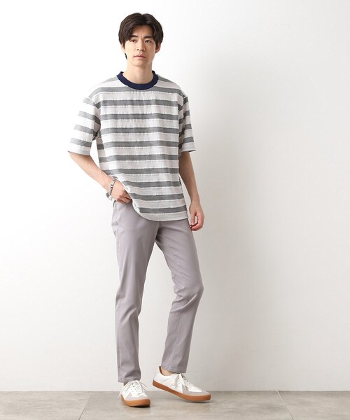 THE SHOP TK (ザ ショップ ティーケー )の「変形ボーダー半袖Tシャツ【洗濯機OK】(Tシャツ/カットソー・メンズ・カーキ系2/ネイビー系2/モスグリーン系2・02/03/04)」の10枚目の写真