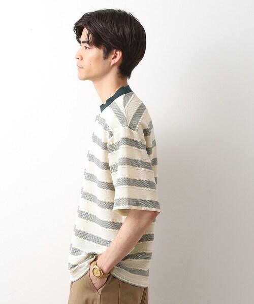 THE SHOP TK (ザ ショップ ティーケー )の「変形ボーダー半袖Tシャツ【洗濯機OK】(Tシャツ/カットソー・メンズ・カーキ系2/ネイビー系2/モスグリーン系2・02/03/04)」の12枚目の写真