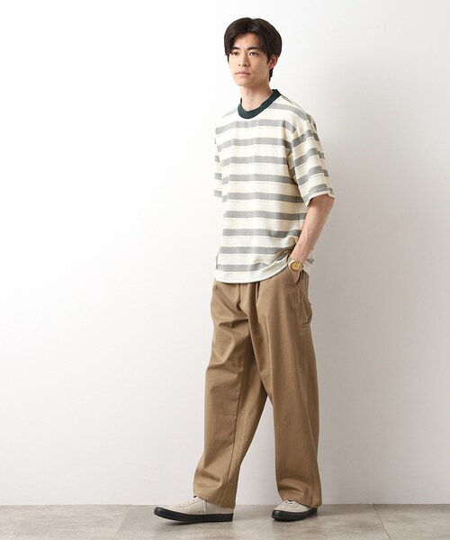 THE SHOP TK (ザ ショップ ティーケー )の「変形ボーダー半袖Tシャツ【洗濯機OK】(Tシャツ/カットソー・メンズ・カーキ系2/ネイビー系2/モスグリーン系2・02/03/04)」の14枚目の写真