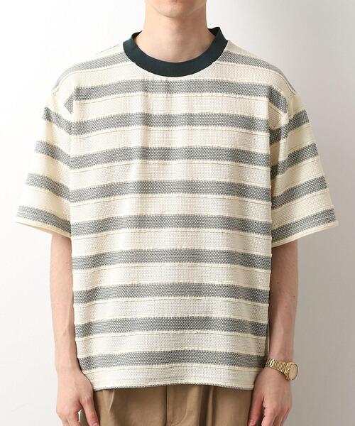 THE SHOP TK (ザ ショップ ティーケー )の「変形ボーダー半袖Tシャツ【洗濯機OK】(Tシャツ/カットソー・メンズ・カーキ系2/ネイビー系2/モスグリーン系2・02/03/04)」の16枚目の写真
