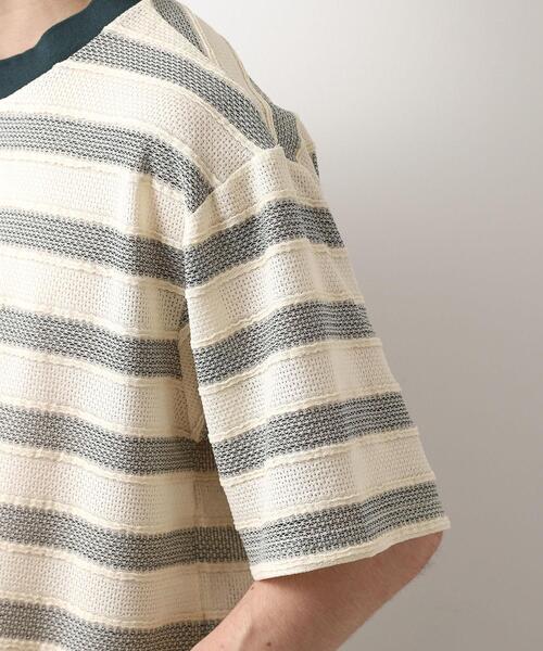 THE SHOP TK (ザ ショップ ティーケー )の「変形ボーダー半袖Tシャツ【洗濯機OK】(Tシャツ/カットソー・メンズ・カーキ系2/ネイビー系2/モスグリーン系2・02/03/04)」の20枚目の写真