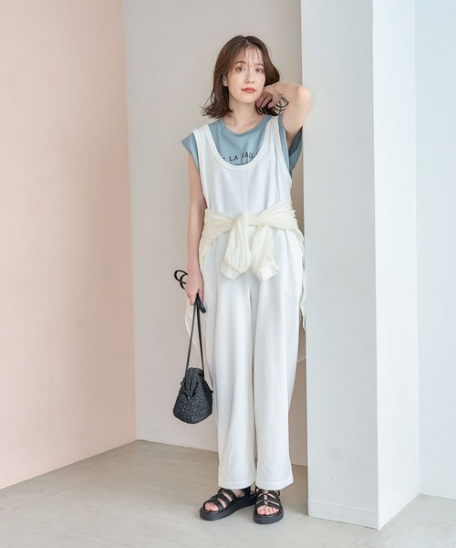 studio CLIP（スタディオクリップ）の「裾ドロスト裏毛サロペット[プチサイズあり]（サロペット/オーバーオール・レディース・スモーク/オフホワイト・FREE/PF）」の2枚目の写真