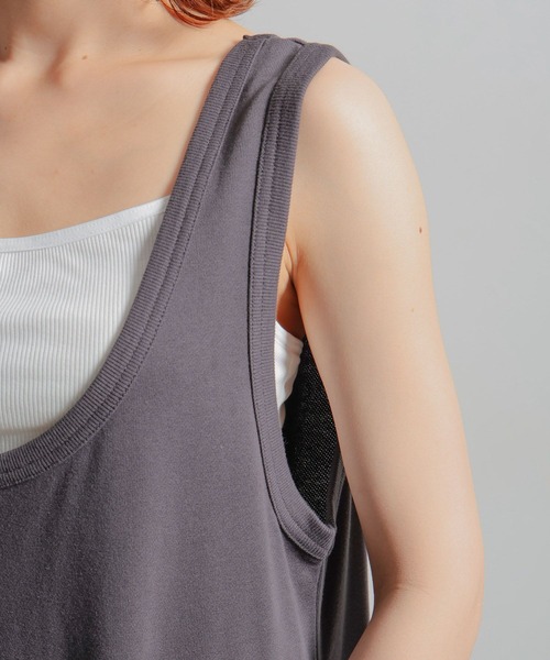 studio CLIP（スタディオクリップ）の「裾ドロスト裏毛サロペット[プチサイズあり]（サロペット/オーバーオール・レディース・スモーク/オフホワイト・FREE/PF）」の10枚目の写真