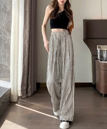 シュクル セットアップ パンツ ストライプ ブラック 大きいサイズ 21号 セール】【 セットアップ対応 】ドレープツイルワイドショーツ