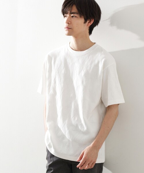 THE SHOP TK (ザ ショップ ティーケー )の「パターンジャカード半袖Tシャツ【洗濯機OK】(Tシャツ/カットソー・メンズ・オフホワイト/ブラック・04/03/02/01)」の1枚目の写真