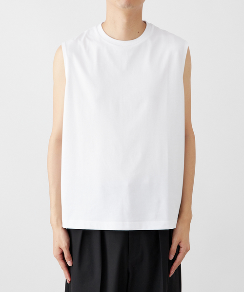 B.C STOCK（ベーセーストック）の「ギザコットン ノースリーブTシャツ（タンクトップ・メンズ・ホワイト/ベージュ/スミクロ・LARGE/MEDIUM）」の4枚目の写真