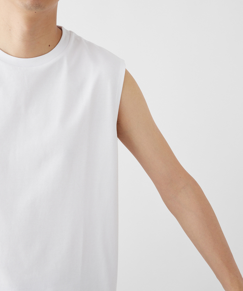 B.C STOCK（ベーセーストック）の「ギザコットン ノースリーブTシャツ（タンクトップ・メンズ・ホワイト/ベージュ/スミクロ・LARGE/MEDIUM）」の8枚目の写真