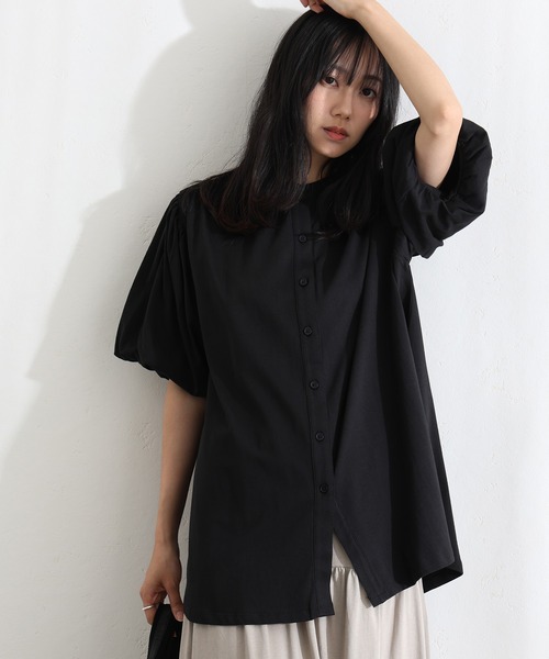 ElegChic(エレグシック)の「ブラウス風パフスリーブカットソー(Tシャツ/カットソー・レディース・オフホワイト/ミント/ブラック/ベージュ/チャコールグレー・XL/4L/M)」の1枚目の写真