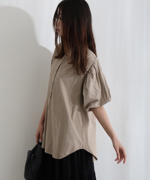 ElegChic(エレグシック)の「ブラウス風パフスリーブカットソー(Tシャツ/カットソー・レディース・オフホワイト/ミント/ブラック/ベージュ/チャコールグレー・XL/4L/M)」の14枚目の写真