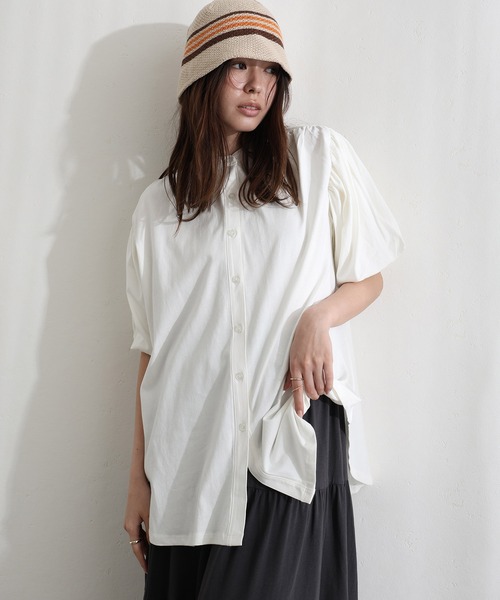 ElegChic(エレグシック)の「ブラウス風パフスリーブカットソー(Tシャツ/カットソー・レディース・オフホワイト/ミント/ブラック/ベージュ/チャコールグレー・XL/4L/M)」の18枚目の写真