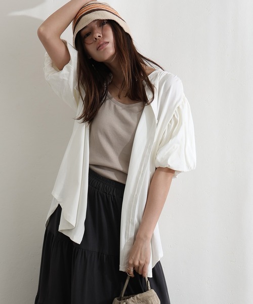 ElegChic(エレグシック)の「ブラウス風パフスリーブカットソー(Tシャツ/カットソー・レディース・オフホワイト/ミント/ブラック/ベージュ/チャコールグレー・XL/4L/M)」の20枚目の写真