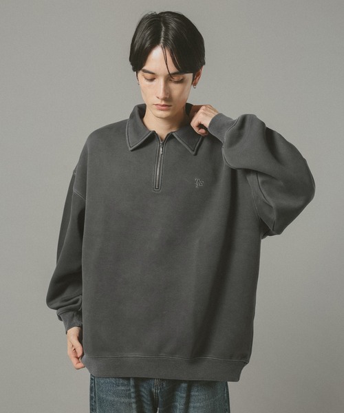 セール】PIGMENT HALF ZIP SWEATSHIRT / ピグメント加工ダンボール