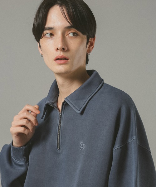 RAGEBLUE（レイジブルー）の「PIGMENT HALF ZIP SWEATSHIRT / ピグメント加工ダンボールハーフジップスウェット（スウェット・メンズ・ホワイト/ブルー/ブラウン/グレー/ブルー系その他・MEDIUM/LARGE）」の5枚目の写真
