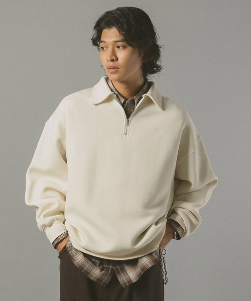 RAGEBLUE（レイジブルー）の「PIGMENT HALF ZIP SWEATSHIRT / ピグメント加工ダンボールハーフジップスウェット（スウェット・メンズ・ホワイト/ブルー/ブラウン/グレー/ブルー系その他・MEDIUM/LARGE）」の10枚目の写真