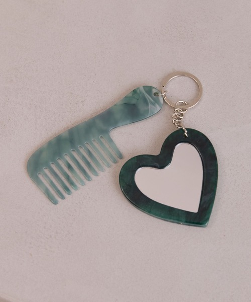 forksy.】ハートミラー付きコームデザインチャーム（チャーム