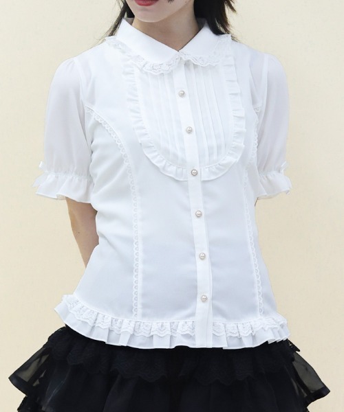 axes femme POETIQUE(アクシーズファムポエティック)の「バックレースアップロングブラウス(シャツ/ブラウス・レディース・サックスブルー/ブラック/ホワイト・MEDIUM)」の2枚目の写真