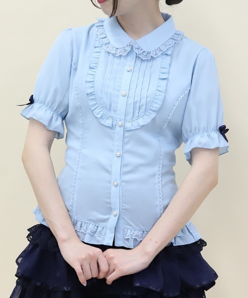 axes femme POETIQUE(アクシーズファムポエティック)の「バックレースアップロングブラウス(シャツ/ブラウス・レディース・サックスブルー/ブラック/ホワイト・MEDIUM)」の1枚目の写真