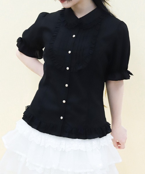 axes femme POETIQUE(アクシーズファムポエティック)の「バックレースアップロングブラウス(シャツ/ブラウス・レディース・サックスブルー/ブラック/ホワイト・MEDIUM)」の3枚目の写真