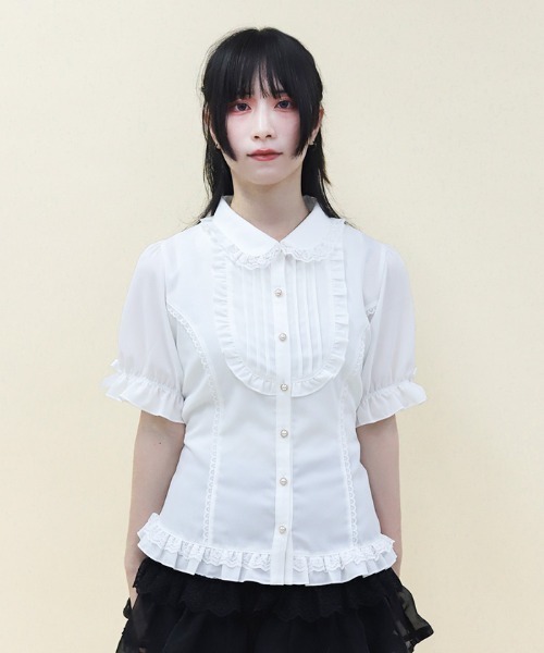 axes femme POETIQUE(アクシーズファムポエティック)の「バックレースアップロングブラウス(シャツ/ブラウス・レディース・サックスブルー/ブラック/ホワイト・MEDIUM)」の4枚目の写真