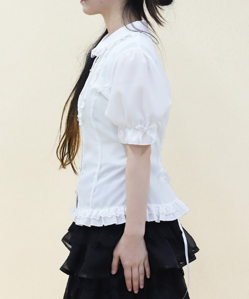 axes femme POETIQUE(アクシーズファムポエティック)の「バックレースアップロングブラウス(シャツ/ブラウス・レディース・サックスブルー/ブラック/ホワイト・MEDIUM)」の5枚目の写真