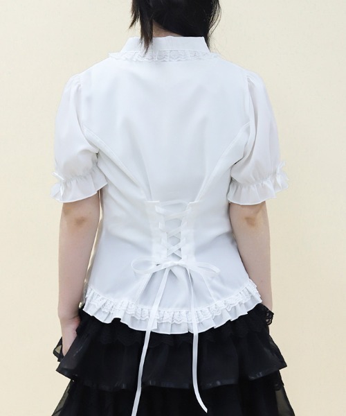 axes femme POETIQUE(アクシーズファムポエティック)の「バックレースアップロングブラウス(シャツ/ブラウス・レディース・サックスブルー/ブラック/ホワイト・MEDIUM)」の6枚目の写真