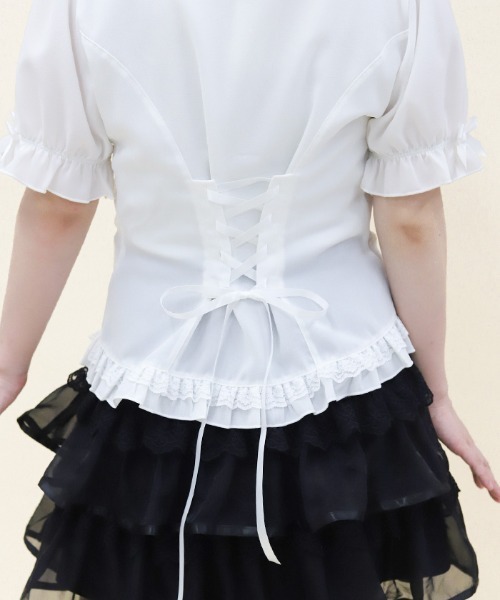axes femme POETIQUE(アクシーズファムポエティック)の「バックレースアップロングブラウス(シャツ/ブラウス・レディース・サックスブルー/ブラック/ホワイト・MEDIUM)」の8枚目の写真