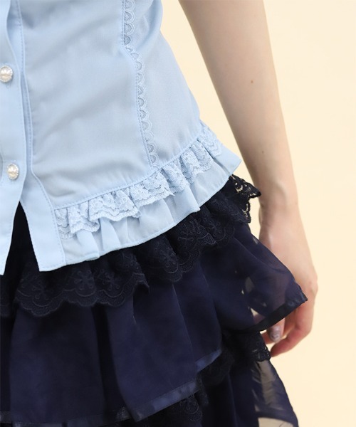 axes femme POETIQUE(アクシーズファムポエティック)の「バックレースアップロングブラウス(シャツ/ブラウス・レディース・サックスブルー/ブラック/ホワイト・MEDIUM)」の13枚目の写真