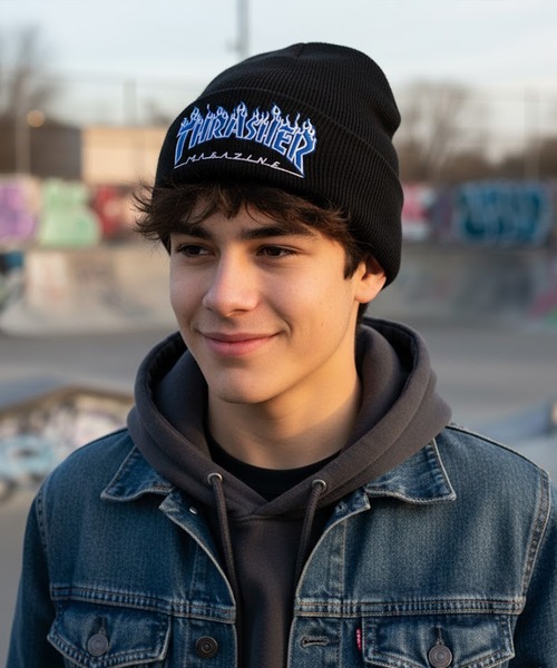 THRASHER/スラッシャー ビーニー FLAME LOGO アクリルビーニー 25TH