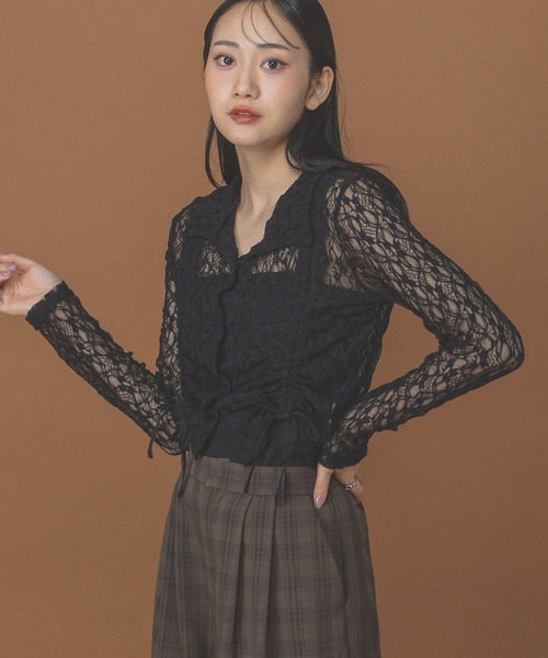 3.3 Field Trip (3.3フィールドトリップ)の「3.3 Field Trip/レースギャザーシャツ(シャツ/ブラウス・レディース・オフホワイト/ブラック・FREE)」の2枚目の写真