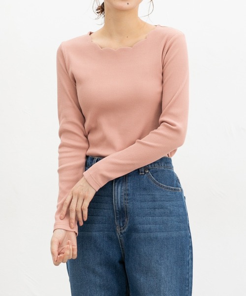 Honeys（ハニーズ）の「スカラップトップス（Tシャツ/カットソー・レディース・ブラウン/ホワイト×ブラック/アイボリー/ピンク/ブラック/レッド・L/3L/S/M/LL）」の5枚目の写真