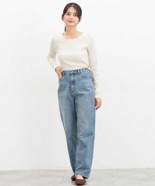 Honeys（ハニーズ）の「スカラップトップス（Tシャツ/カットソー・レディース・ブラウン/ホワイト×ブラック/アイボリー/ピンク/ブラック/レッド・L/3L/S/M/LL）」の8枚目の写真