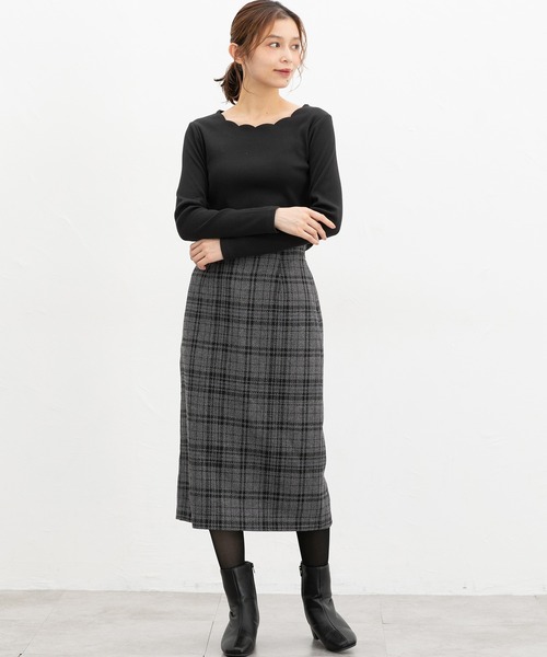 Honeys（ハニーズ）の「スカラップトップス（Tシャツ/カットソー・レディース・ブラウン/ホワイト×ブラック/アイボリー/ピンク/ブラック/レッド・L/3L/S/M/LL）」の10枚目の写真