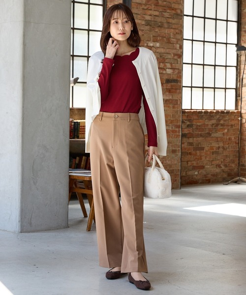 Honeys（ハニーズ）の「スカラップトップス（Tシャツ/カットソー・レディース・ブラウン/ホワイト×ブラック/アイボリー/ピンク/ブラック/レッド・L/3L/S/M/LL）」の12枚目の写真