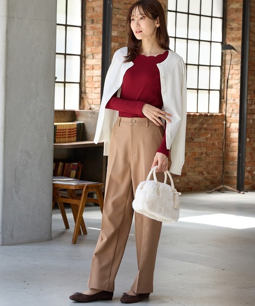 Honeys（ハニーズ）の「スカラップトップス（Tシャツ/カットソー・レディース・ブラウン/ホワイト×ブラック/アイボリー/ピンク/ブラック/レッド・L/3L/S/M/LL）」の13枚目の写真