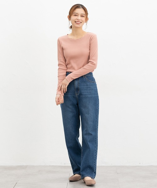 Honeys（ハニーズ）の「スカラップトップス（Tシャツ/カットソー・レディース・ブラウン/ホワイト×ブラック/アイボリー/ピンク/ブラック/レッド・L/3L/S/M/LL）」の16枚目の写真