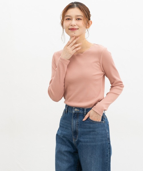 Honeys（ハニーズ）の「スカラップトップス（Tシャツ/カットソー・レディース・ブラウン/ホワイト×ブラック/アイボリー/ピンク/ブラック/レッド・L/3L/S/M/LL）」の17枚目の写真