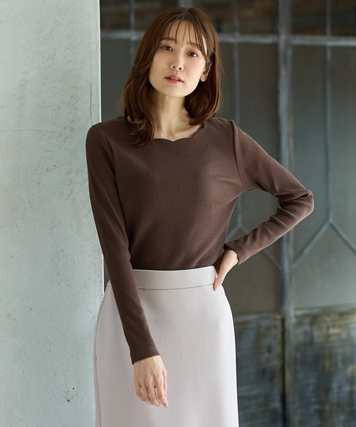 Honeys（ハニーズ）の「スカラップトップス（Tシャツ/カットソー・レディース・ブラウン/ホワイト×ブラック/アイボリー/ピンク/ブラック/レッド・L/3L/S/M/LL）」の19枚目の写真