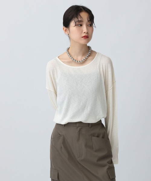 LEPSIM（レプシィム）の「アウトリンキングシアープルオーバー　582453（Tシャツ/カットソー・レディース・オフホワイト/ブラウン/チャコールグレー・FREE）」の2枚目の写真