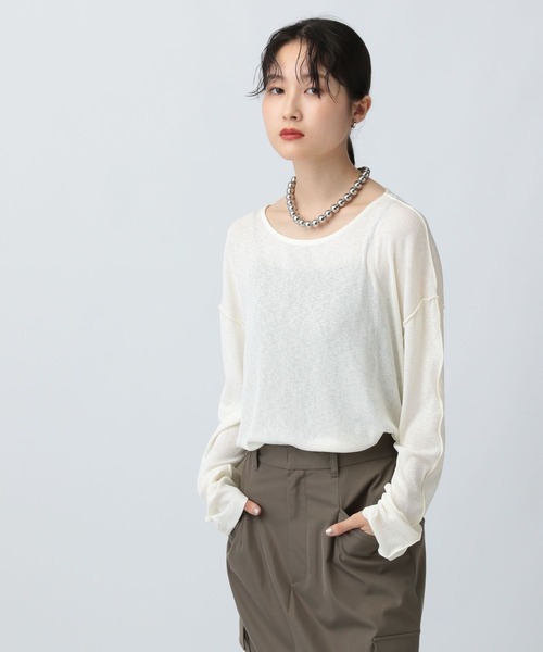 LEPSIM（レプシィム）の「アウトリンキングシアープルオーバー　582453（Tシャツ/カットソー・レディース・オフホワイト/ブラウン/チャコールグレー・FREE）」の4枚目の写真