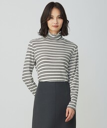 カシミヤシルク シアーリブ ボーダー タートル カットソー