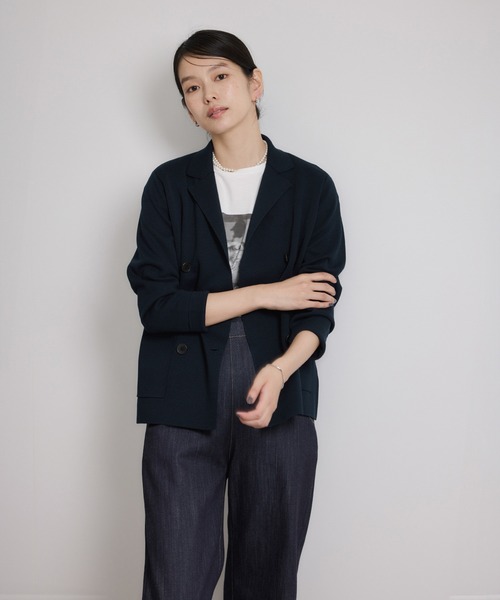 セール】ミラノリブ ニットダブルジャケット/イージーケア（テーラード