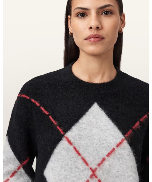 ALLSAINTS（オールセインツ）の「LOU ARGYLE WOOL JUMPER | LOU アーガイル ウール ニット・セーター（ニット/セーター・レディース・ブラック・XS/M/L/S）」の2枚目の写真