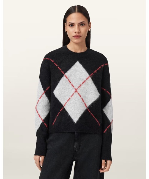 ALLSAINTS（オールセインツ）の「LOU ARGYLE WOOL JUMPER | LOU アーガイル ウール ニット・セーター（ニット/セーター・レディース・ブラック・XS/M/L/S）」の4枚目の写真