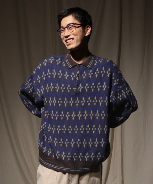 niko and...（ニコアンド）の「グランパニットポロ（ニット/セーター・メンズ・ダークブラウン/ベージュ/ネイビー/グレー・MEDIUM/LARGE）」の3枚目の写真