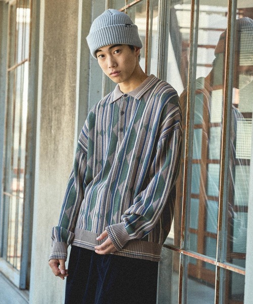 niko and...（ニコアンド）の「グランパニットポロ（ニット/セーター・メンズ・ダークブラウン/ベージュ/ネイビー/グレー・MEDIUM/LARGE）」の4枚目の写真