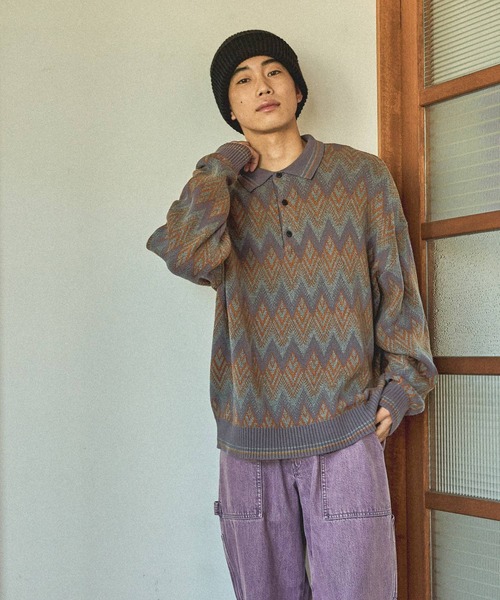 niko and...（ニコアンド）の「グランパニットポロ（ニット/セーター・メンズ・ダークブラウン/ベージュ/ネイビー/グレー・MEDIUM/LARGE）」の2枚目の写真