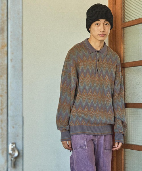 niko and...（ニコアンド）の「グランパニットポロ（ニット/セーター・メンズ・ダークブラウン/ベージュ/ネイビー/グレー・MEDIUM/LARGE）」の9枚目の写真