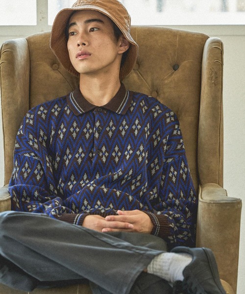 niko and...（ニコアンド）の「グランパニットポロ（ニット/セーター・メンズ・ダークブラウン/ベージュ/ネイビー/グレー・MEDIUM/LARGE）」の21枚目の写真