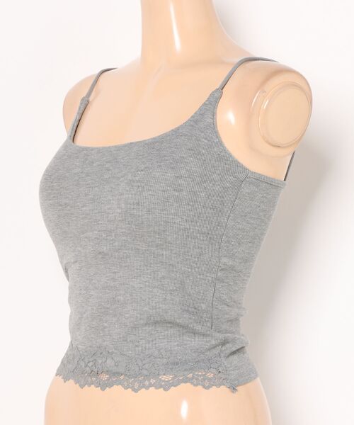 Lace Ladies(レースレディース)の「レース ドッキング ソリッドカラー クロップド丈 薄裏起毛 ブラトップ(キャミソール・レディース・グレー/グレイッシュベージュ/ブラック/ホワイト・FREE)」の5枚目の写真