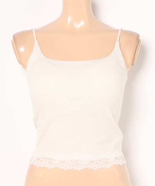 Lace Ladies(レースレディース)の「レース ドッキング ソリッドカラー クロップド丈 薄裏起毛 ブラトップ(キャミソール・レディース・グレー/グレイッシュベージュ/ブラック/ホワイト・FREE)」の7枚目の写真